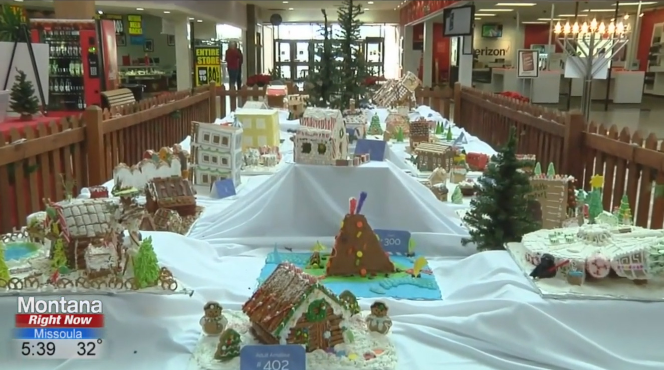 Gingerbread Houses on table at Christmas time